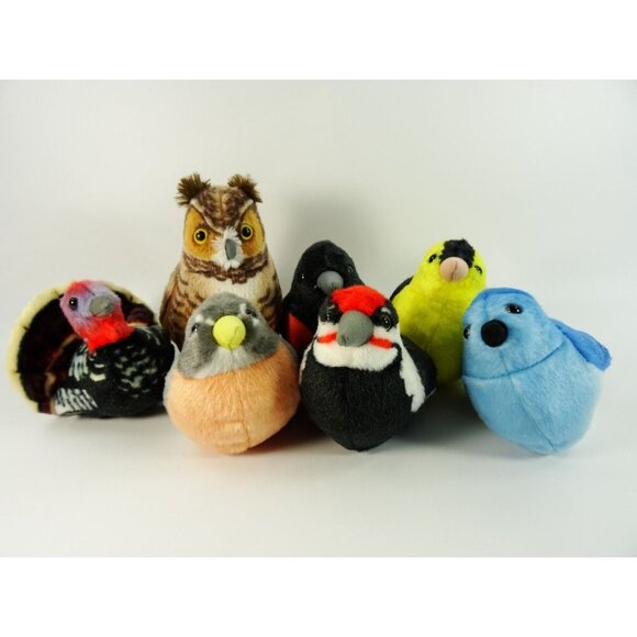 Wild Republic Birds Plush Lot Turkey Owl Bluebird Goldfinch Robin - Picture 2 of 16